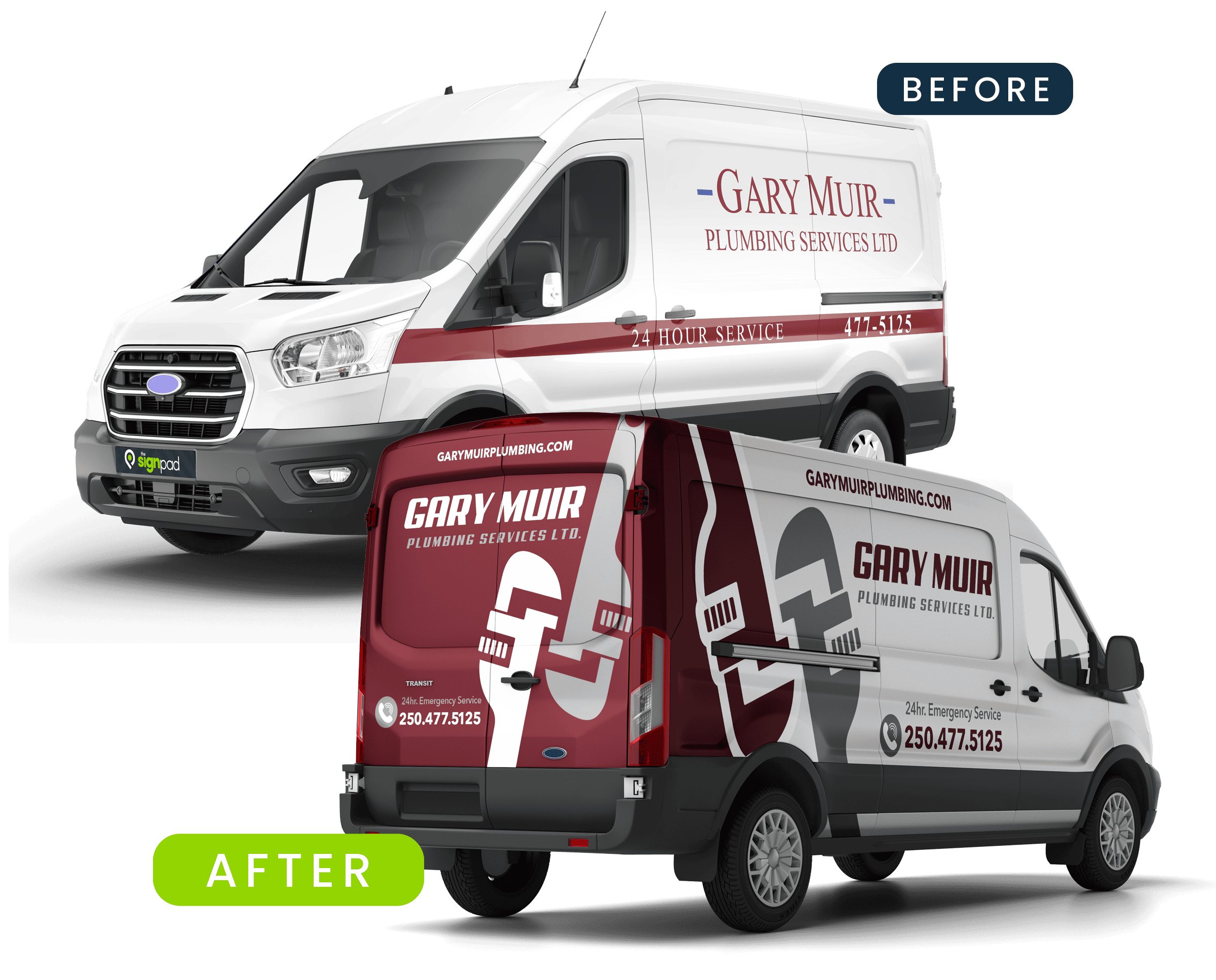 Custom vehicle wrap for plumbing business on van.