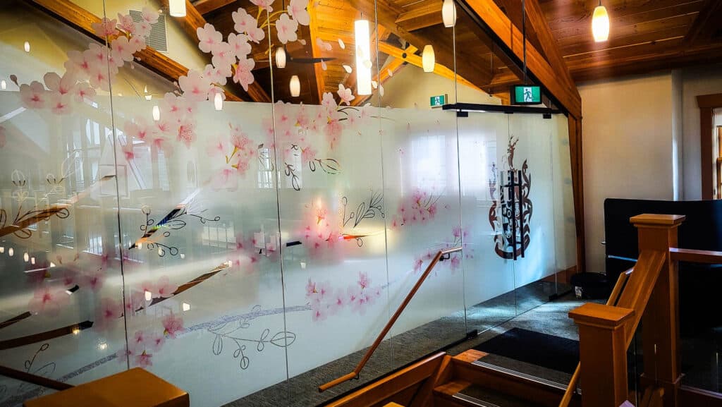 Custom printed office privacy film by The Sign Pad Victoria BC