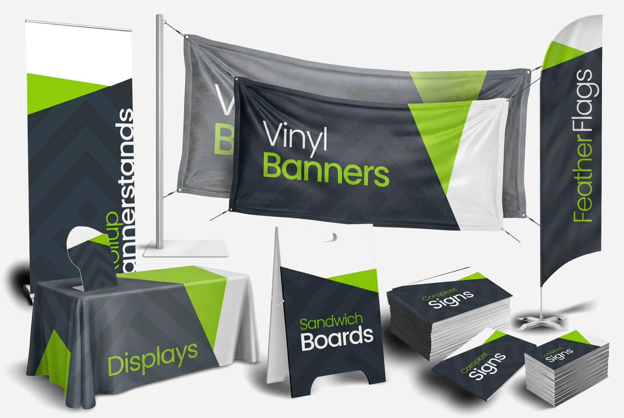 Custom vinyl banners, flags, and signage for promotional displays.