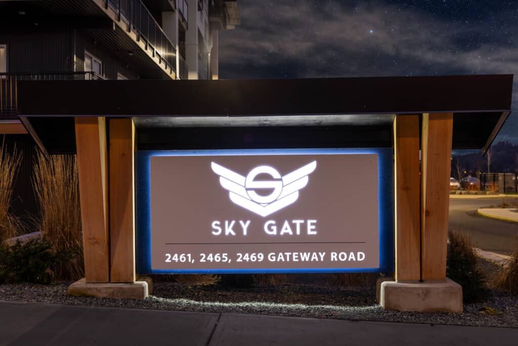 Illuminated custom sign for Sky Gate at Gateway Road in Victoria.