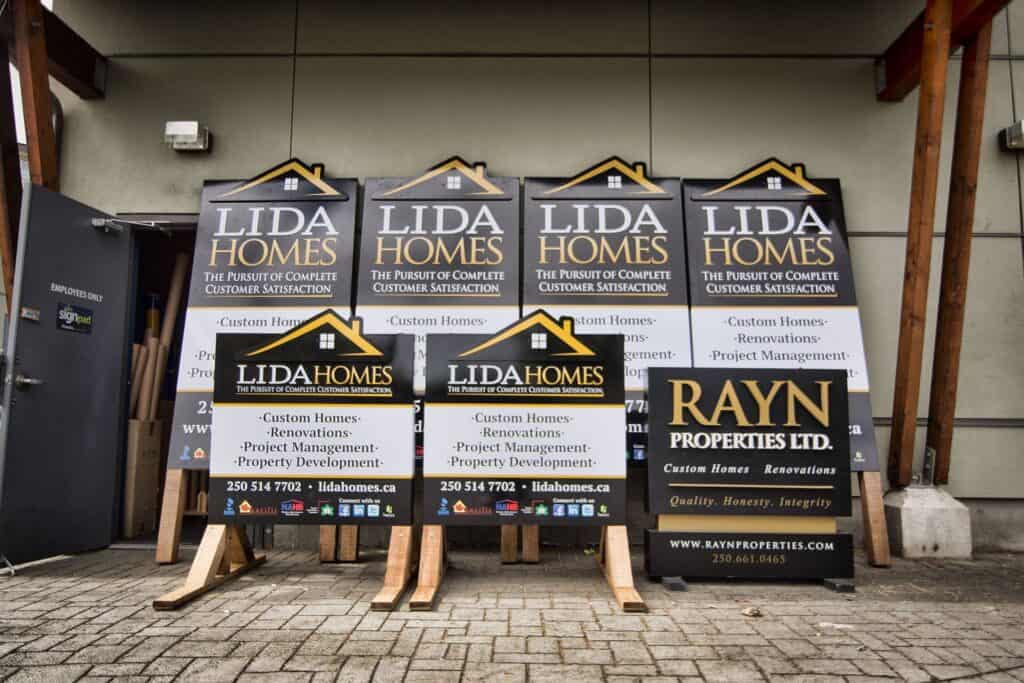 Outdoor advertising signs for LIDA Homes and Rayn Properties Ltd.