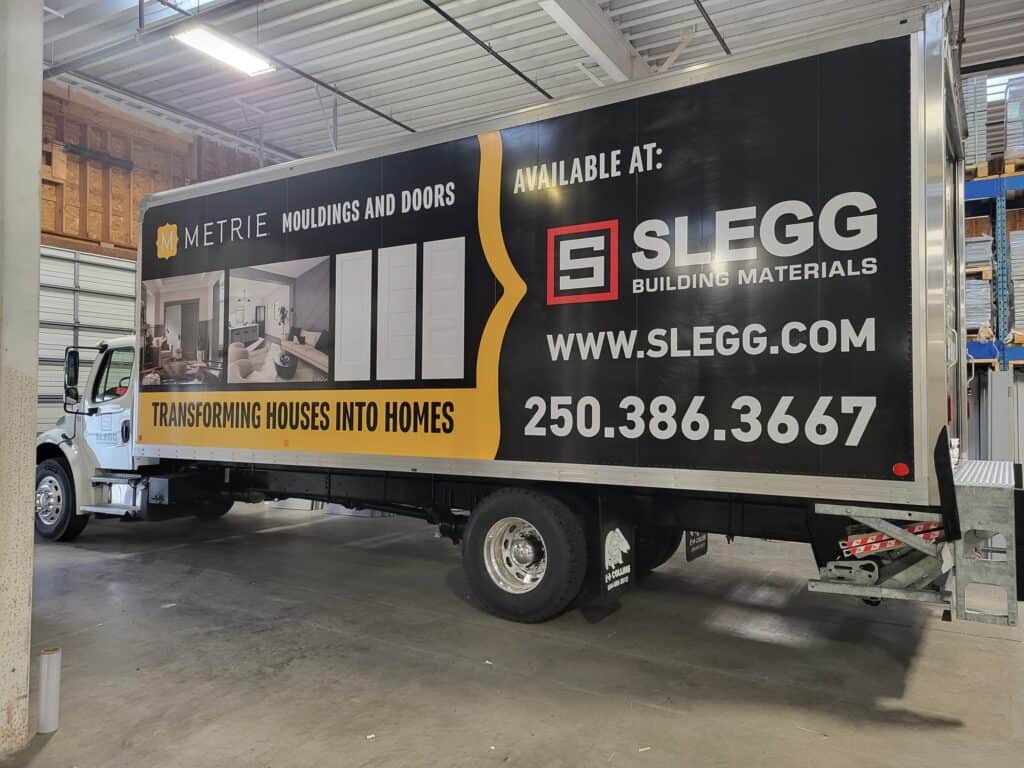 Custom vehicle wrap advertising SLEGG building materials in Victoria.