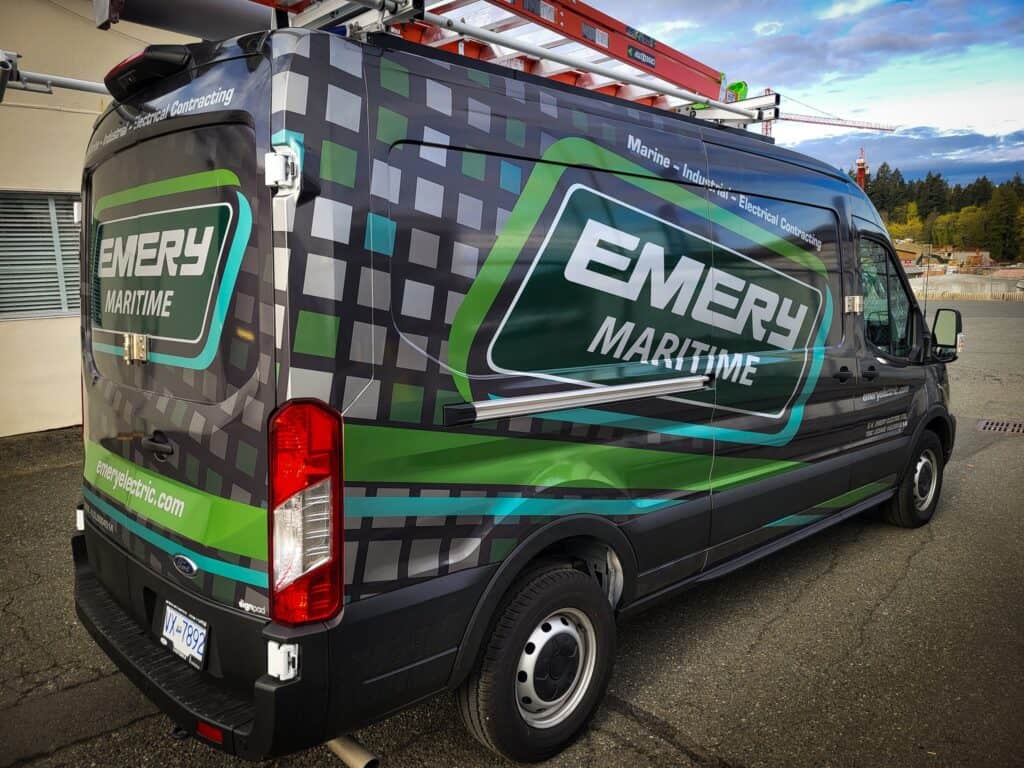 Energy Maritime vehicle wrap with vibrant graphics and branding.