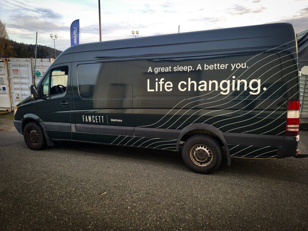 Custom vehicle wrap promoting better sleep and lifestyle on a van.