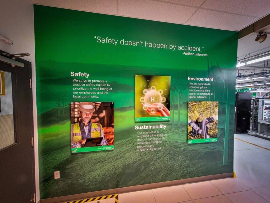 Safety and environment awareness display at Victoria location.