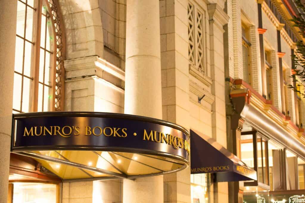 Custom illuminated sign for Munro's Books in Victoria.