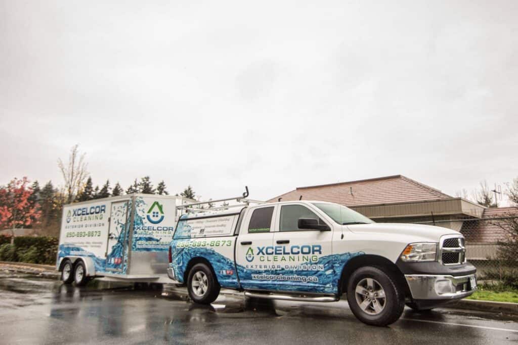 Xcelcor Cleaning vehicle with custom signage and wraps.