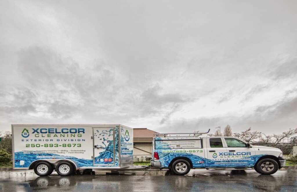 Xcelor exterior painting truck and trailer with custom wraps.