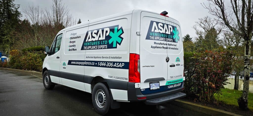 Custom vehicle wrap for ASAP Ventures Ltd on a white van in Victoria.