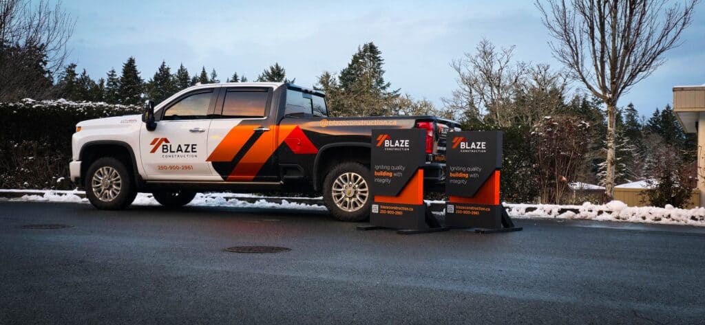 Custom vehicle wrap on a pickup truck for branding in Victoria.