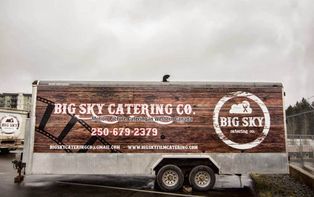 Catering truck with Big Sky Catering Co. logo in Victoria, Western Canada.