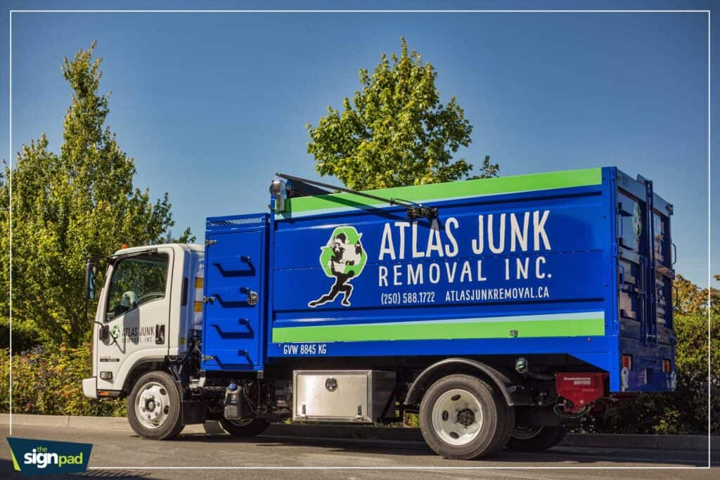 Atlas Junk Removal truck with custom signage in Victoria, BC.