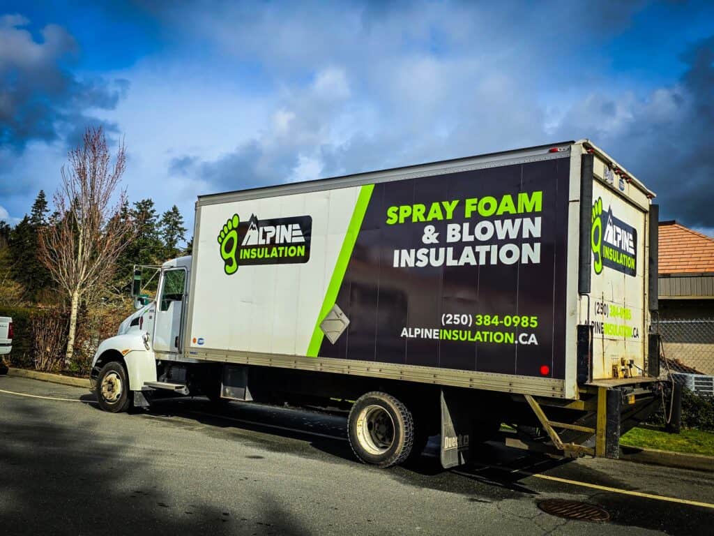 ALPINE INSULATION spray foam and blow insulation vehicle.