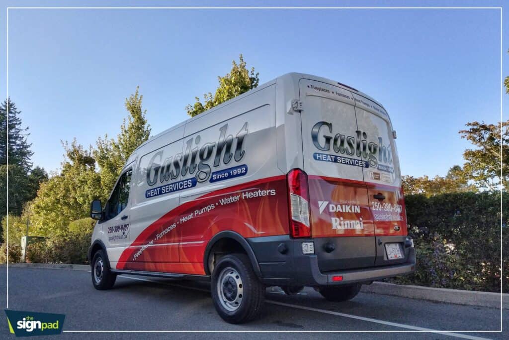 Custom vehicle wrap for Gastight Heat Services on a van in Victoria.
