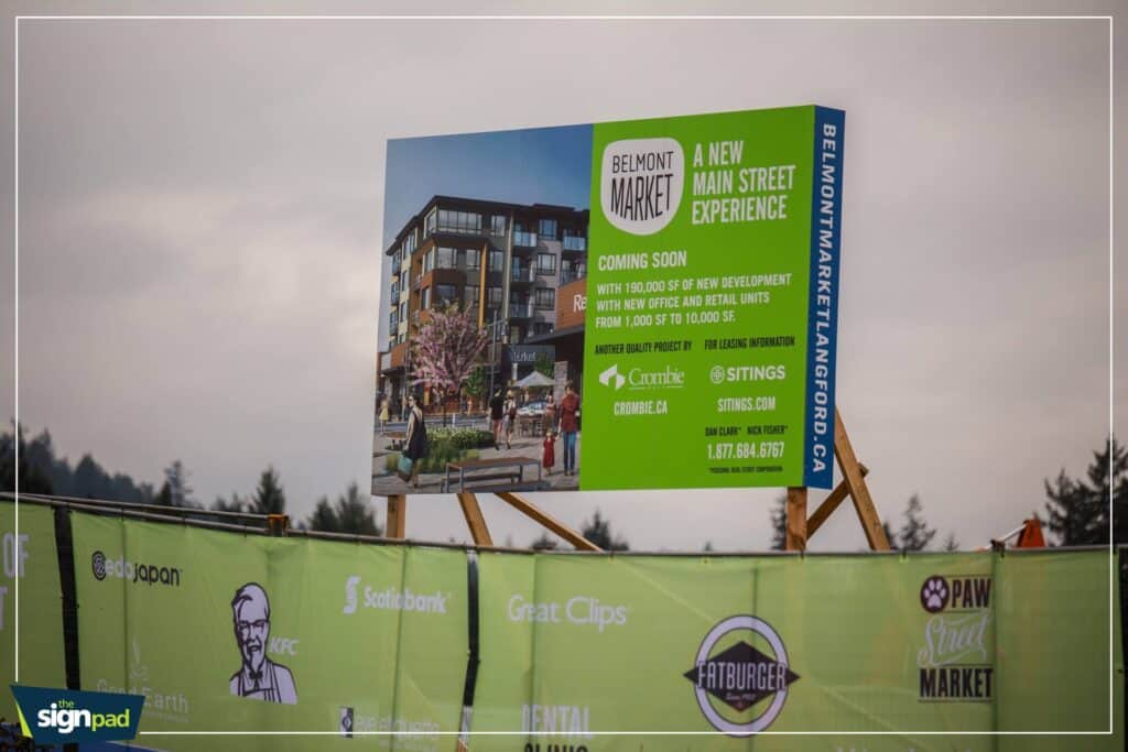 Custom outdoor sign for Belmont Market development in Victoria.