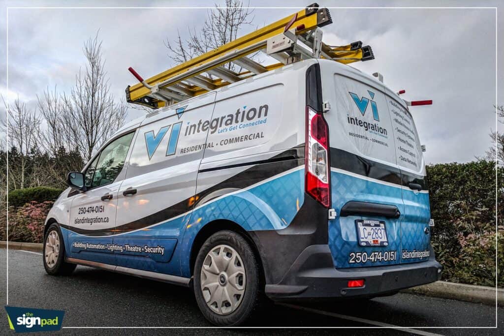 Vehicle wrap for signage and branding.