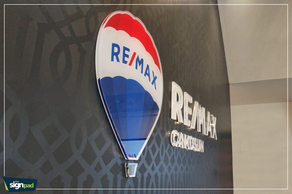 Custom RE/MAX hot air balloon sign for real estate branding in Victoria.