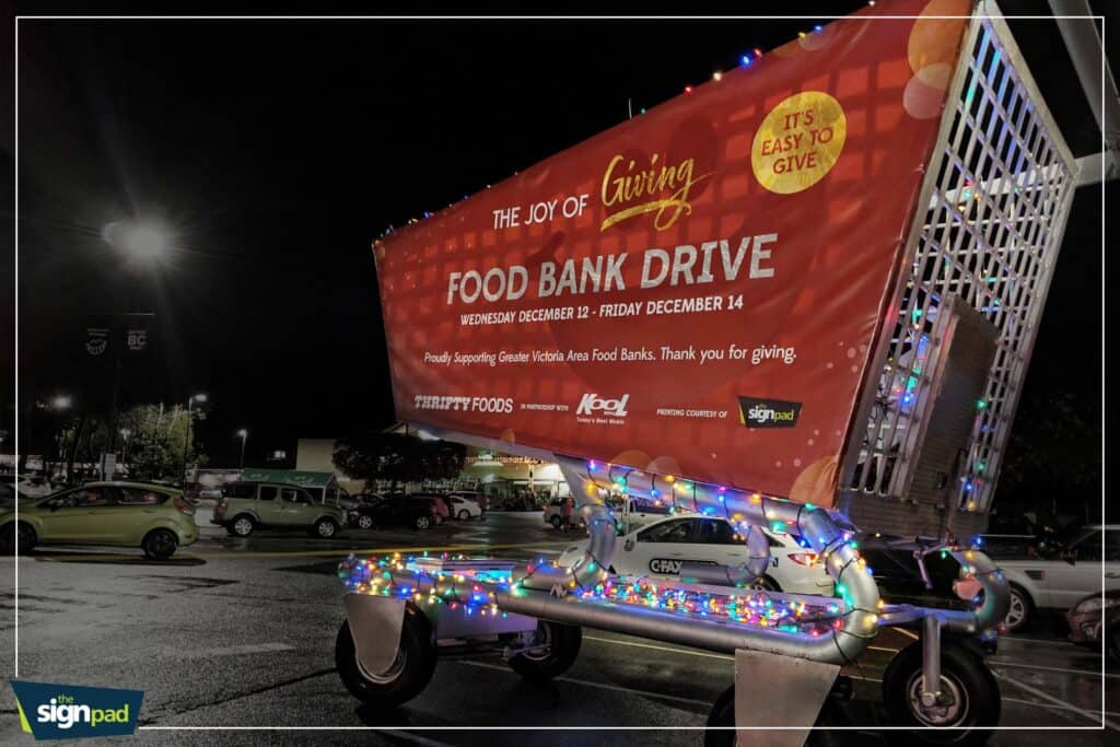 Food Bank Drive banner promoting a charity event on December 14.