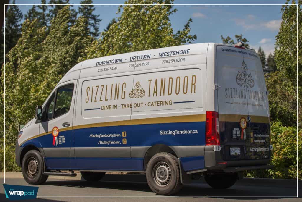 Custom vehicle wrap for Sizzling Tandoor restaurant in Victoria.