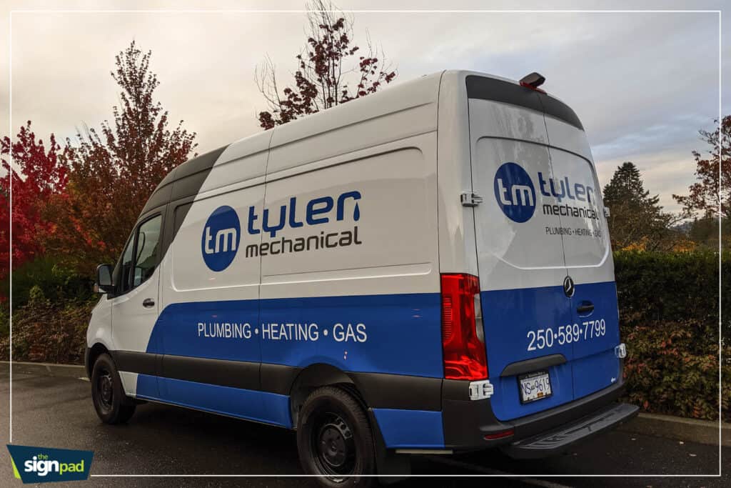Custom vehicle wrap for Tyler Mechanical plumbing and heating services.