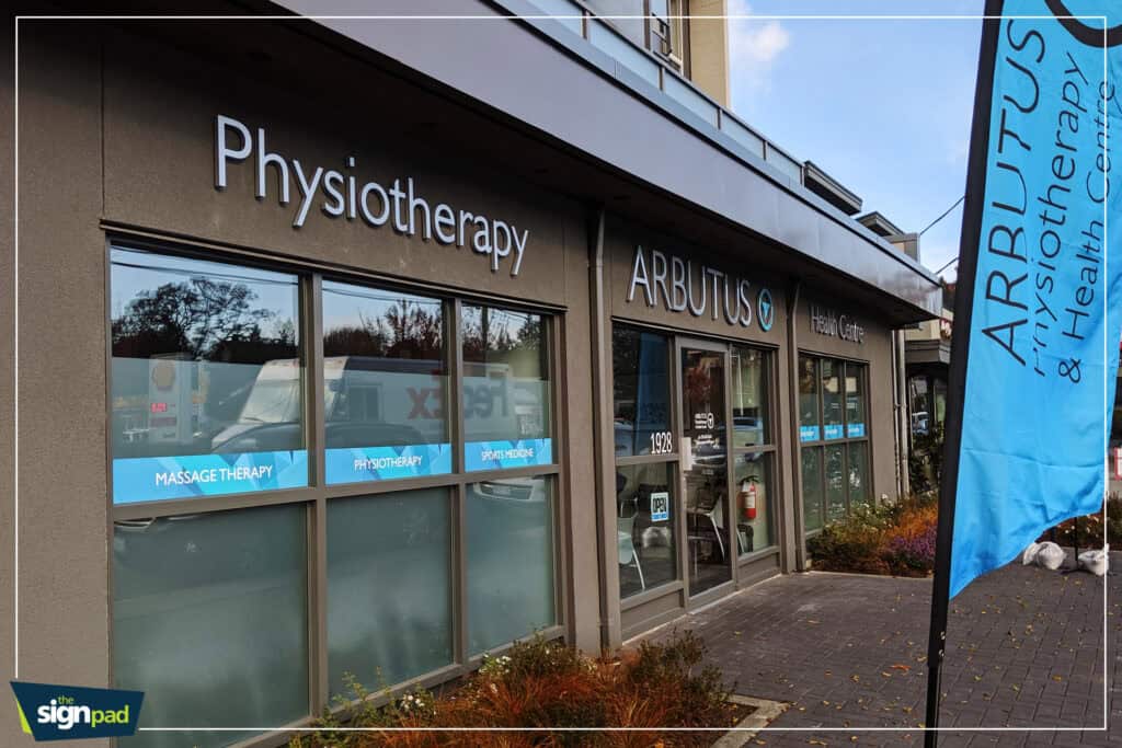 Signage for Physiotherapy and Arbutus Wellness Center in Victoria.