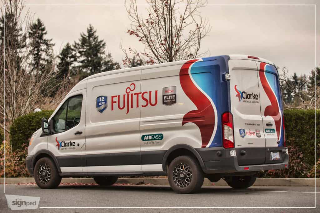 Custom vehicle wrap for Fujitsu on a commercial van in Victoria.