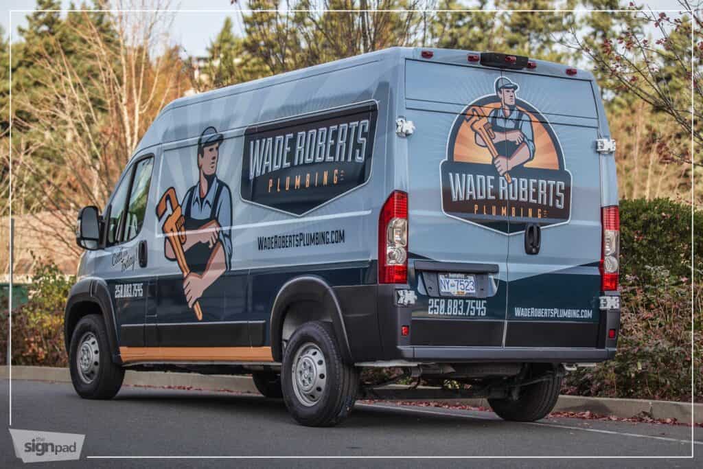Custom plumbing van wrap for Wade Roberts Plumbing in Victoria.