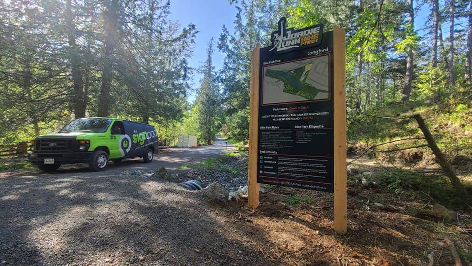 Trailhead signboard with map and info at Longford Trailhead in Victoria.