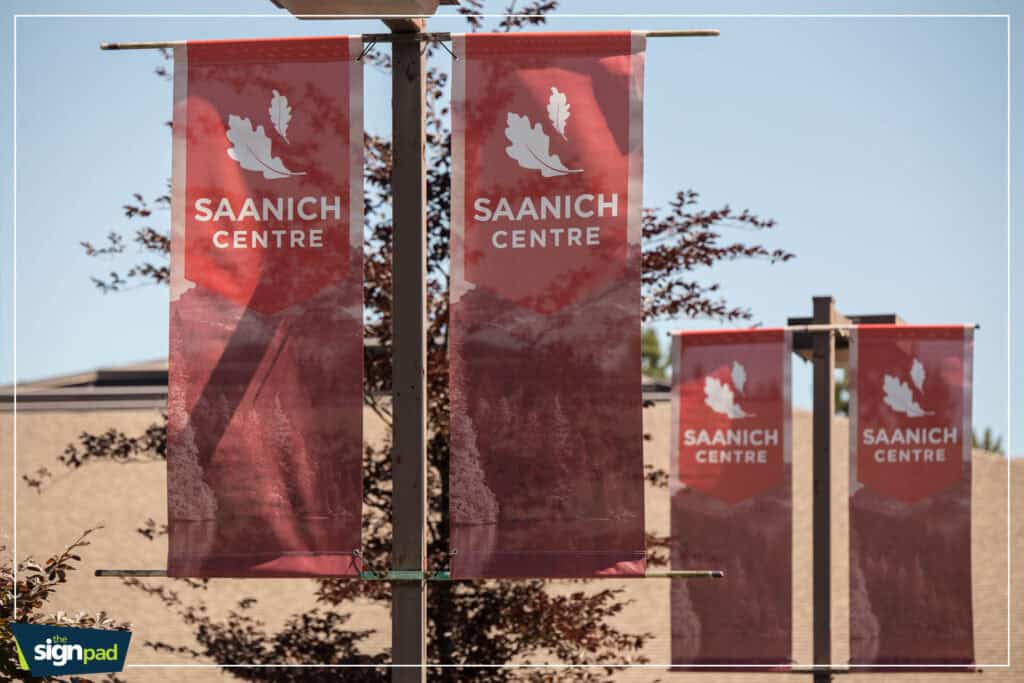 Custom outdoor banners for Saanich Centre shopping mall.