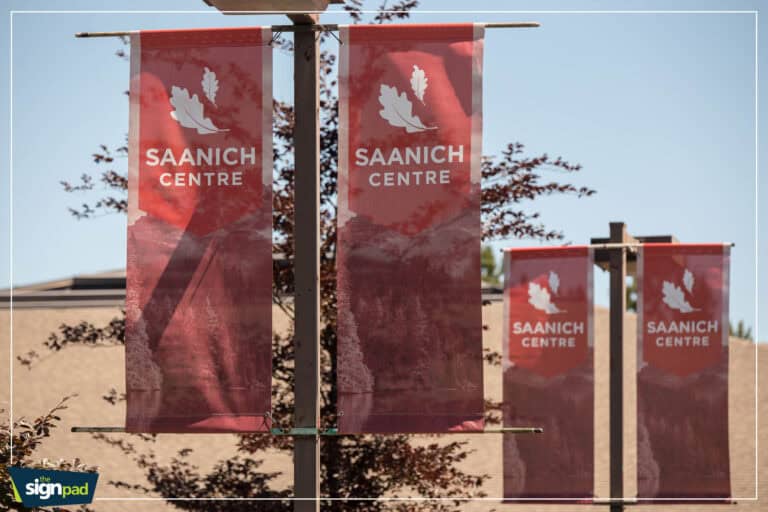 Custom outdoor banners for Saanich Centre shopping mall.