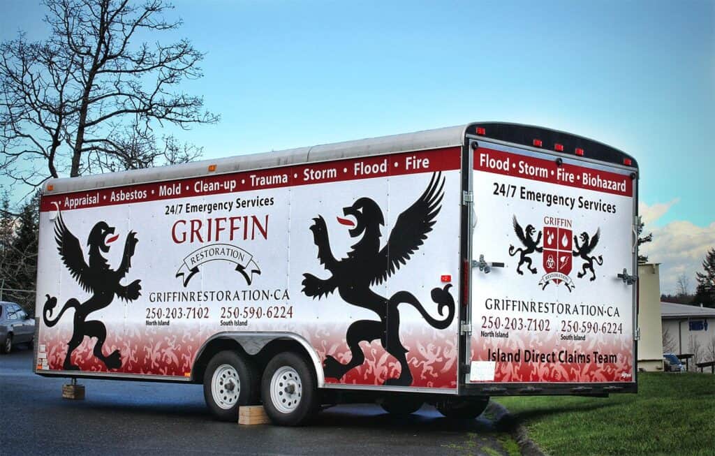 Vehicle wrap for Griffin Restoration services.
