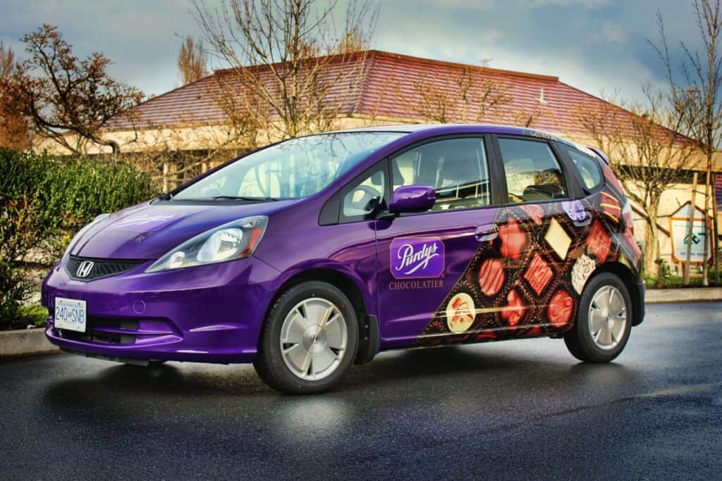 Vehicle wrap with chocolate-themed graphics in Victoria.