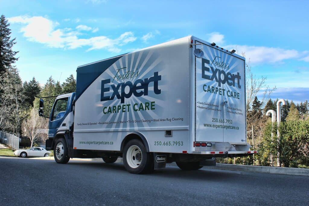 Commercial carpet cleaning truck with Expert Carpet Care branding in Victoria.