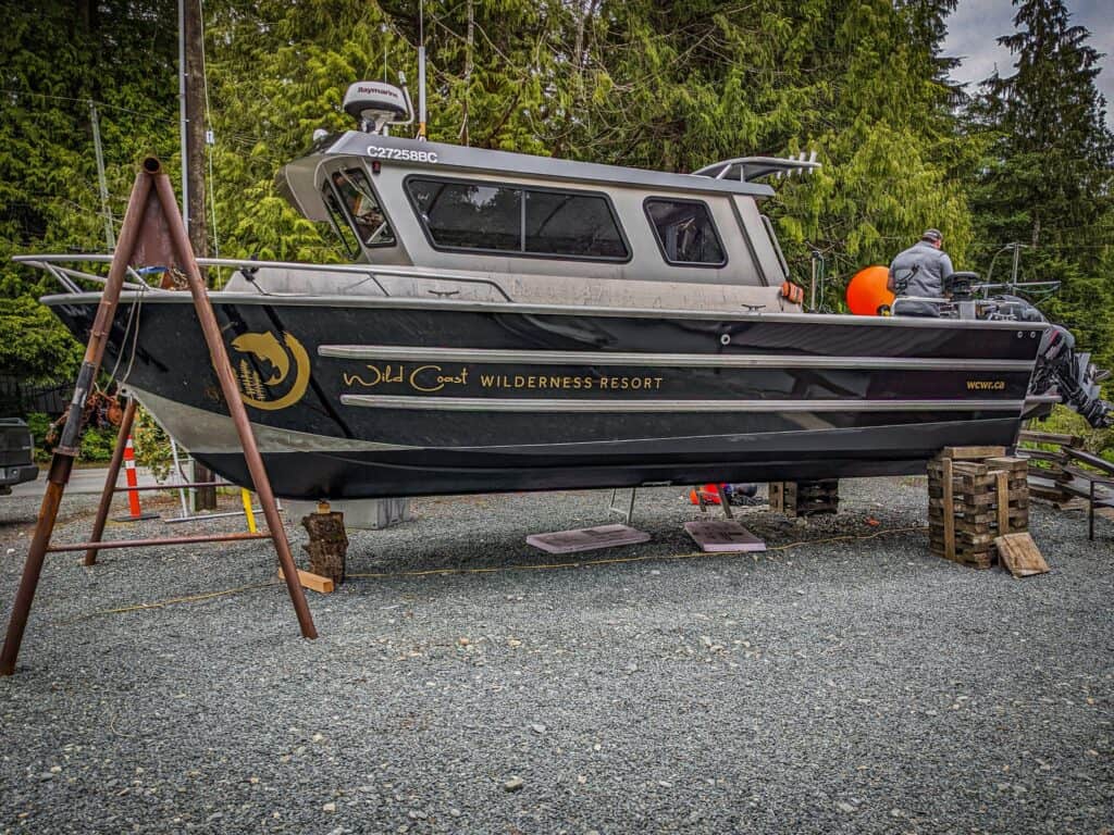 Boat sign with Wilderness Resort branding, designed for outdoor visibility and durability.