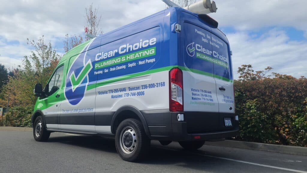 Custom vehicle wrap for Clear Choice Plumbing & Heating in Victoria.