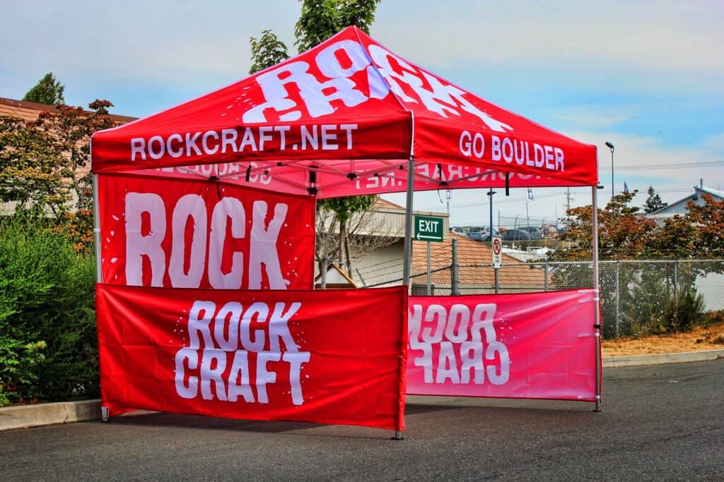 Rock Craft custom sign tent for outdoor advertising and events.