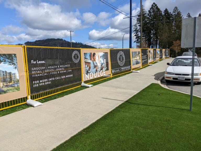 For Lease Sign Banner with Business Advertising.