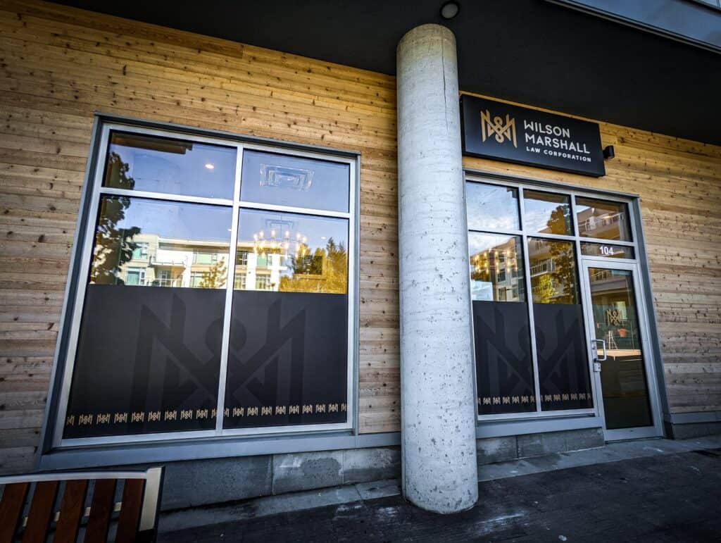 Wilson Marshall law office exterior with custom signage and window graphics.