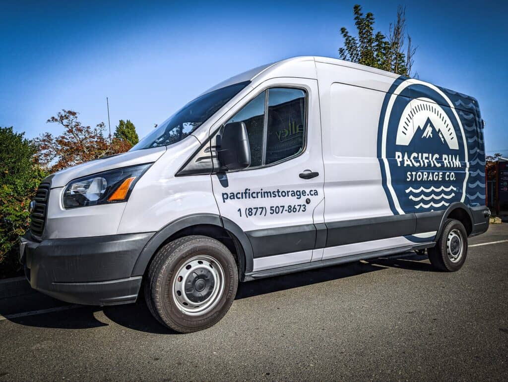 Custom vehicle wrap for Pacific Rim Storage Co. in Victoria.