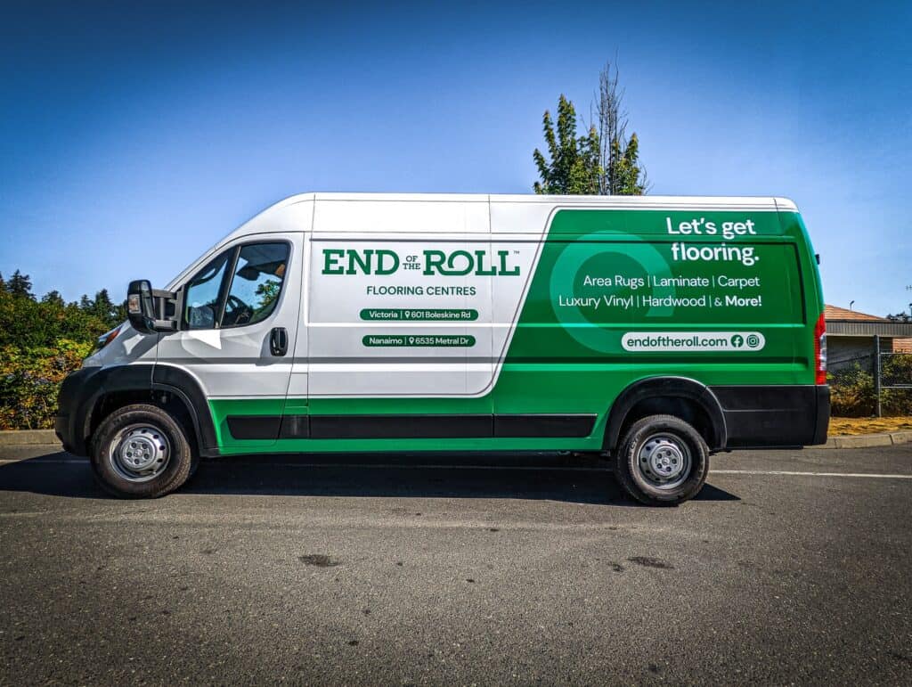 Custom vehicle wrap for End of the Roll flooring centers in Victoria.