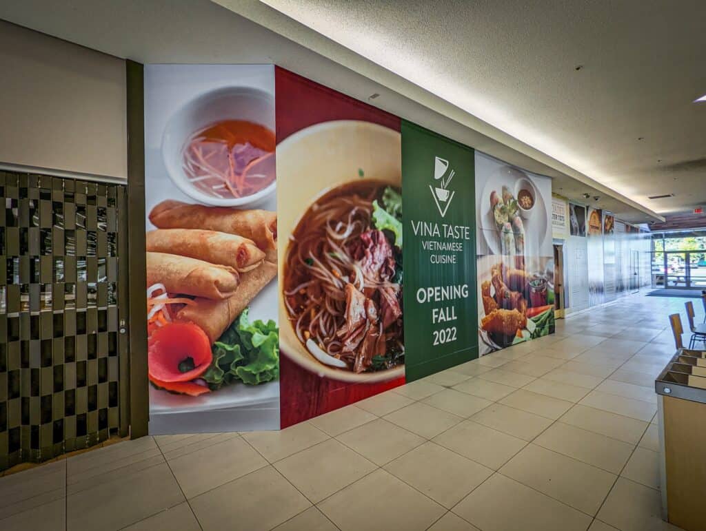 Vina Taste Vietnamese Cuisine sign wall in Victoria, showcasing opening fall 2022.
