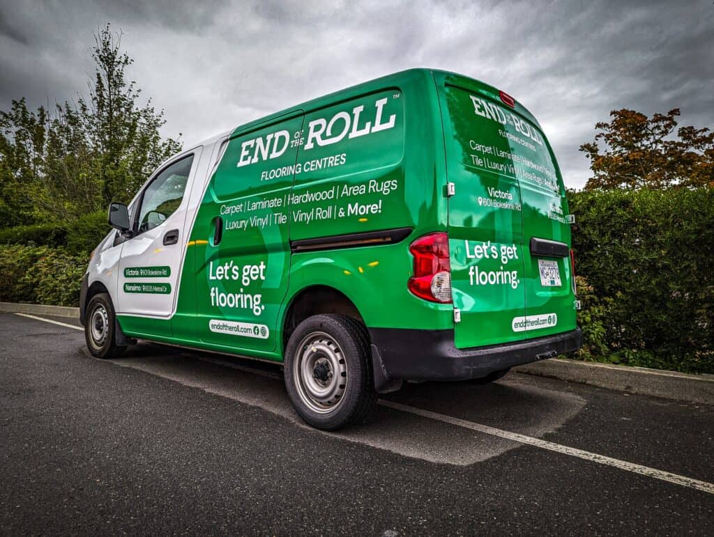Custom vehicle wrap for End of Roll flooring centers in Victoria.