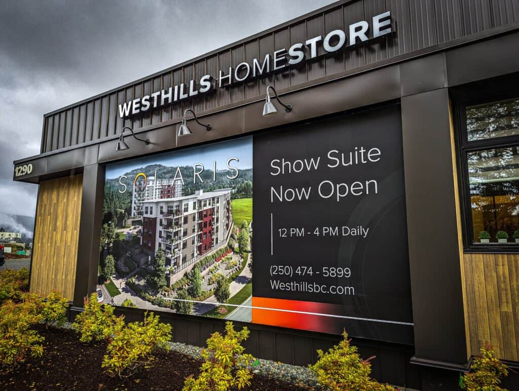 Custom outdoor sign for Westhills Homestore at Westhills BC.