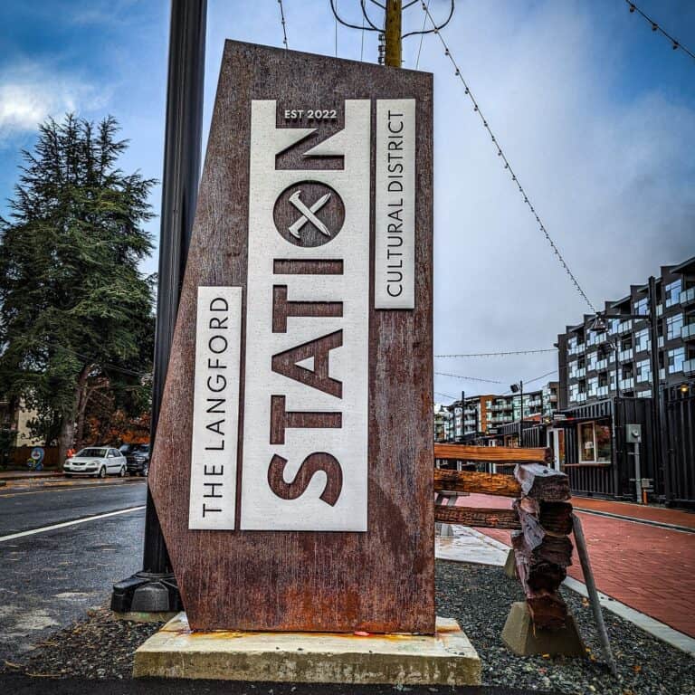 The Stratford sign in Victoria's Cultural District, showcasing local heritage and vibrant urban desi.