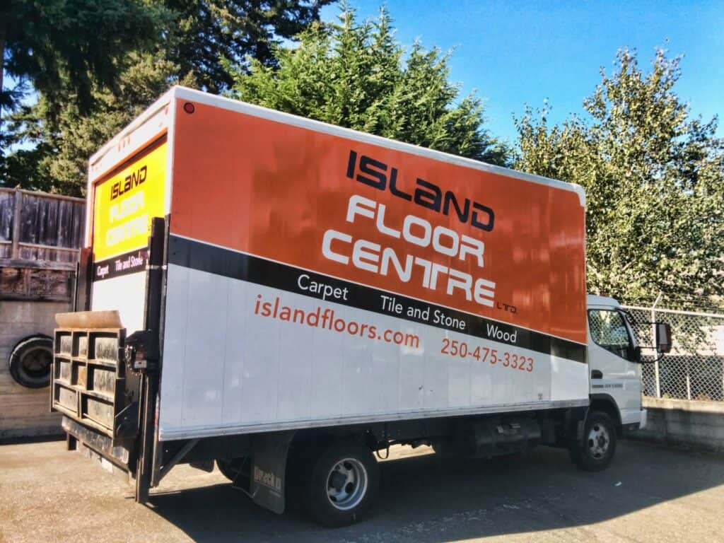 Vehicle wrap advertising Island Floor Centre in Victoria.