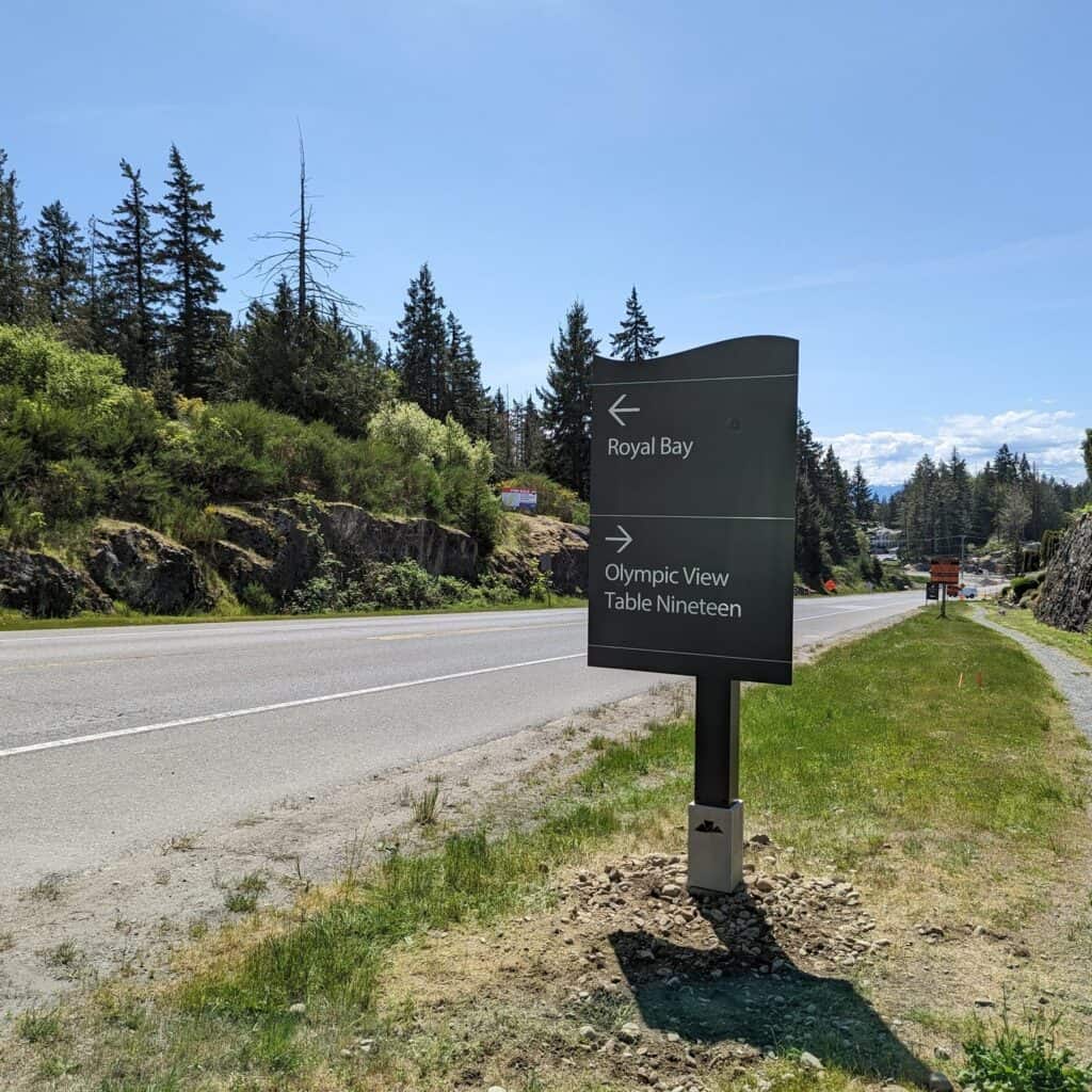Signage for Royal Bay and Olympic View Table Nineteen in Victoria.