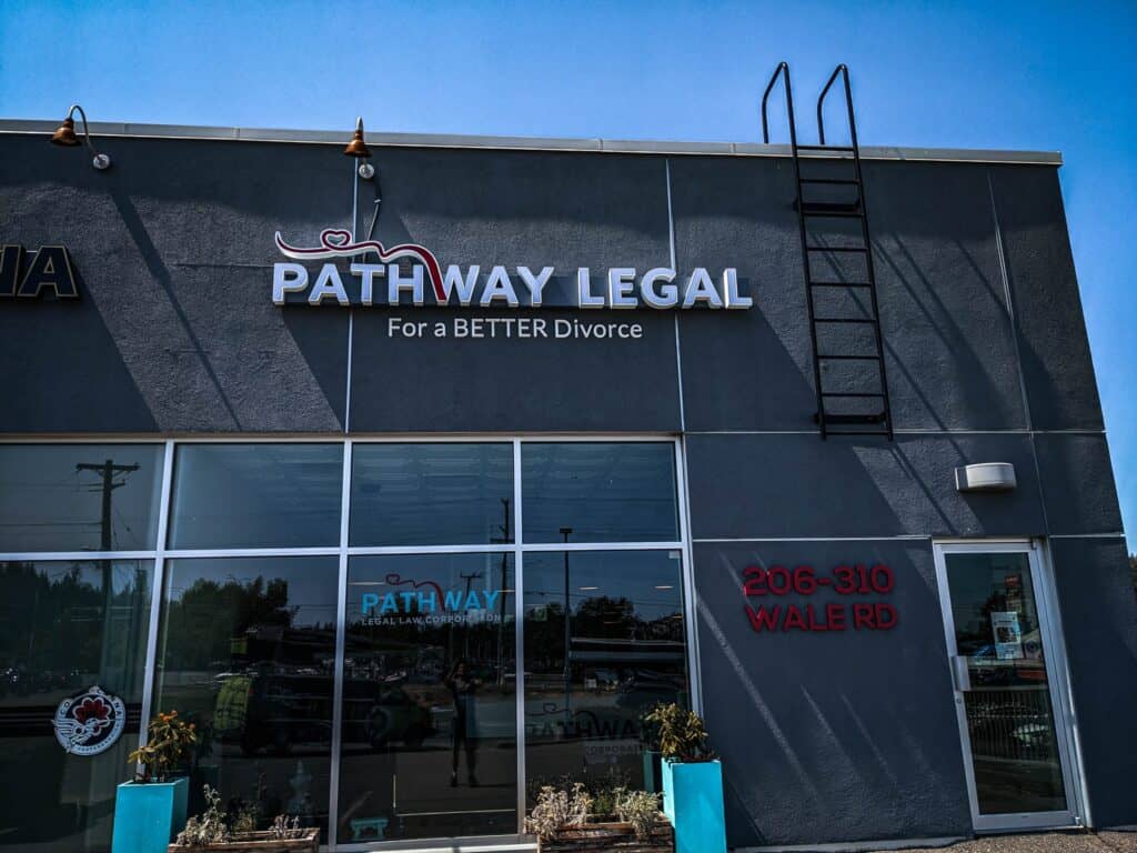 Exterior view of Pathway Legal office with signage and contact details.