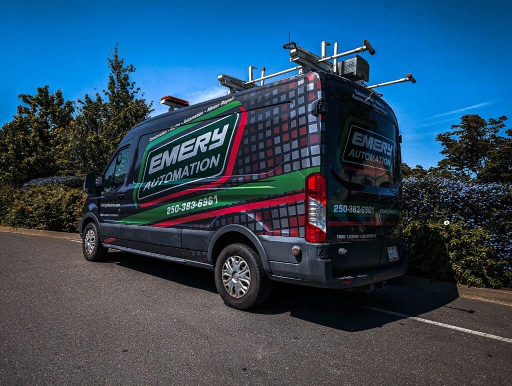 Emergency vehicle wrap with vibrant graphics for branding and visibility.