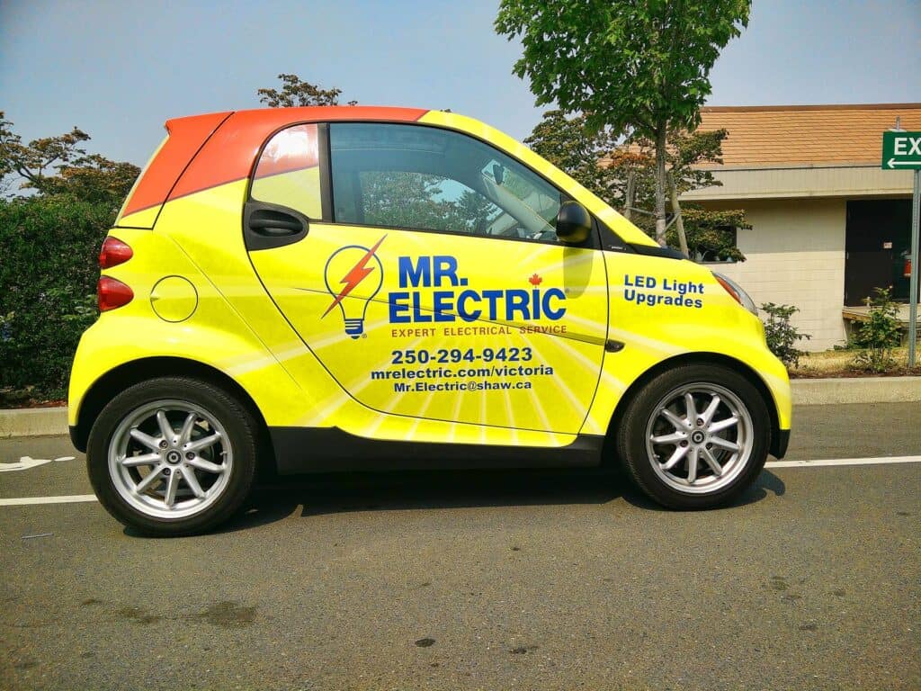 Vehicle wrap for Mr Electric electrical service.