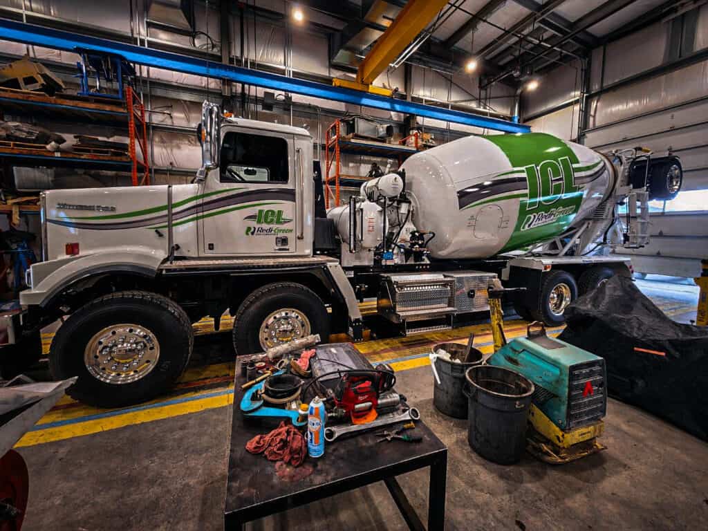 Concrete mixer truck featuring custom vehicle wraps in Victoria. Perfect for branding and advertisin.